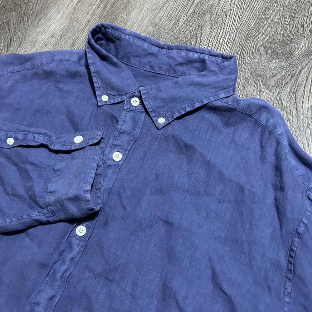 Vineyard Vines Button Down Shirt 2XL Blue Classic Fit Murray Linen Long Sleeve
